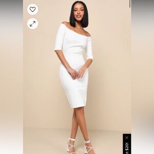 NWT - Size S - Lulu’s Off the Shoulder Ivory Midi Dress